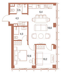Планировка двухкомнатной(квартира) площадью 60.2 квадратных метров в ЖК “ЖК Симфония 34”