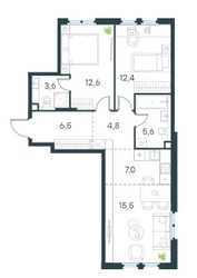Планировка трехкомнатной(квартира) площадью 68 квадратных метров в ЖК “ЖК Level Нижегородская”