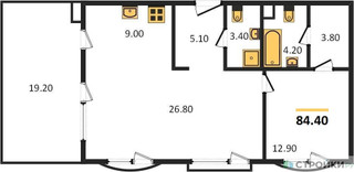 Планировка однокомнатной(квартира) площадью 85.3 квадратных метров в “ЖК Logos (Логос)”