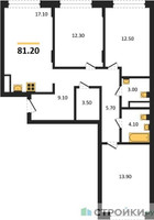 Планировка трехкомнатной(квартира) площадью 81.2 квадратных метров в “ЖК Переделкино Ближнее”