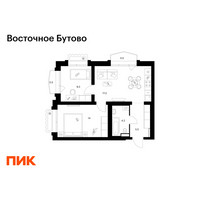 Планировка двухкомнатной(квартира) площадью 51.1 квадратных метров в “ЖК Восточное Бутово”