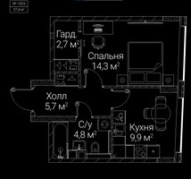 Планировка однокомнатной(квартира) площадью 37.4 квадратных метров в “ЖК СЕЗАР БУДУЩЕЕ”