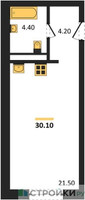 Планировка студии(квартира) площадью 30.1 квадратных метров в “ЖК Детали”