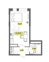 Планировка студии(квартира) площадью 27.72 квадратных метров в “ЖК Радость (Радумля Парк)”