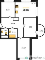 Планировка трехкомнатной(квартира) площадью 58.89 квадратных метров в “ЖК ВОСТОК II”