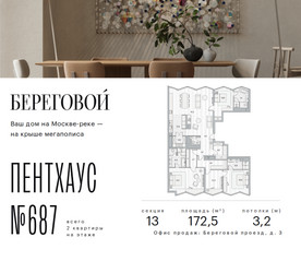 Планировка трехкомнатной(квартира) площадью 172.5 квадратных метров в ЖК “ЖК Береговой-2”