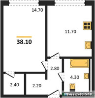 Планировка однокомнатной(квартира) площадью 38.1 квадратных метров в “ЖК Равновесие”