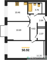Планировка двухкомнатной(квартира) площадью 50.92 квадратных метров в “ЖК Квартал Марьино”