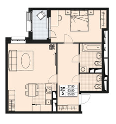 Планировка двухкомнатной(квартира) площадью 63.5 квадратных метров в ЖК “ЖК Атлантис”