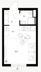 Планировка студии(квартира) площадью 21.7 квадратных метров в ЖК “ЖК Митинский лес”