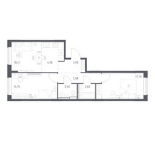 Планировка двухкомнатной(квартира) площадью 59.3 квадратных метров в “ЖК Прибрежный Парк”