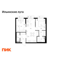 Планировка двухкомнатной(квартира) площадью 59.5 квадратных метров в “ЖК Ильинские луга”