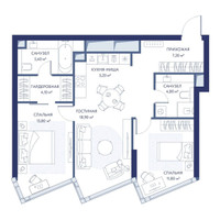 Планировка двухкомнатной(квартира) площадью 71.5 квадратных метров в “ЖК ХАЙДАУТ”