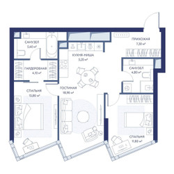 Планировка двухкомнатной(квартира) площадью 71.5 квадратных метров в ЖК “ЖК ХАЙДАУТ”
