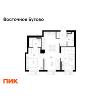 Планировка двухкомнатной(квартира) площадью 50.8 квадратных метров в “ЖК Восточное Бутово”