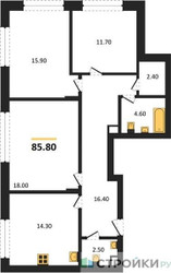 Планировка трехкомнатной(квартира) площадью 85.8 квадратных метров в ЖК “ЖК Переделкино Ближнее”