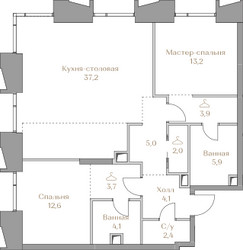 Планировка двухкомнатной(квартира) площадью 94.1 квадратных метров в ЖК “ЖК Коллекция Лужники”