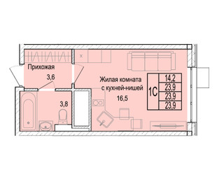 Планировка однокомнатной(квартира) площадью 24.1 квадратных метров в “ЖК Отрадный”