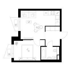 Планировка однокомнатной(квартира) площадью 35.2 квадратных метров в ЖК “ЖК Онежский вал”
