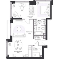 Планировка двухкомнатной(квартира) площадью 68 квадратных метров в “ЖК Hide (Хайд)”