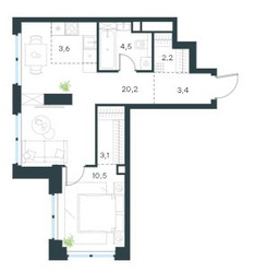 Планировка двухкомнатной(квартира) площадью 48.1 квадратных метров в ЖК “ЖК Левел Звенигородская”
