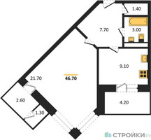 Планировка однокомнатной(квартира) площадью 47.6 квадратных метров в “ЖК Три квартала”