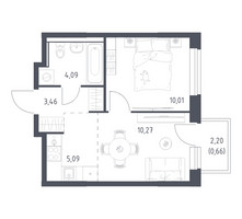 Планировка однокомнатной(квартира) площадью 33.58 квадратных метров в “ЖК Квартал Ивакино”