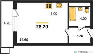 Планировка студии(квартира) площадью 28.1 квадратных метров в “ЖК Пироговская Ривьера”