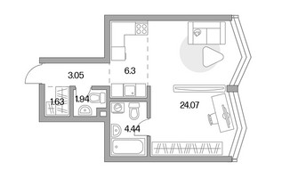Планировка студии(квартира) площадью 41.43 квадратных метров в “ЖК MYPRIORITY Mnevniki (Май Приорити Мневники)”