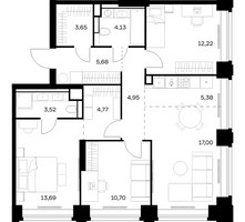 Планировка трехкомнатной(квартира) площадью 85.69 квадратных метров в “ЖК НОВА”