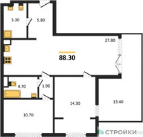Планировка двухкомнатной(квартира) площадью 88.3 квадратных метров в “ЖК МОНС”
