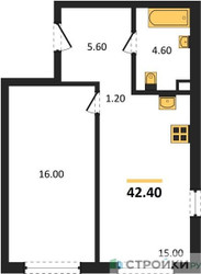 Планировка однокомнатной(квартира) площадью 42.4 квадратных метров в ЖК “ЖК Shagal (Шагал)”