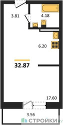 Планировка студии(квартира) площадью 32.87 квадратных метров в ЖК “Зеленый Оазис - Город”