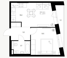Планировка однокомнатной(квартира) площадью 39 квадратных метров в ЖК “ЖК Саларьево парк”