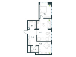 Планировка двухкомнатной(квартира) площадью 63.6 квадратных метров в “ЖК Level Южнопортовая”
