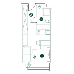 Планировка студии(квартира) площадью 26.1 квадратных метров в ЖК “ЖК Вэри на Ботанической”