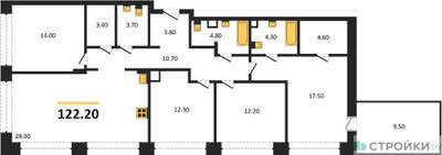Планировка 4+ комнатной(квартира) площадью 122.2 квадратных метров в ЖК “ЖК Shagal (Шагал)”
