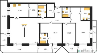 Планировка 4+ комнатной(квартира) площадью 186.87 квадратных метров в “Квартал Foriver”