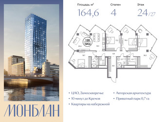 Планировка 4+ комнатной(квартира) площадью 164.6 квадратных метров в ЖК “ЖК Монблан”