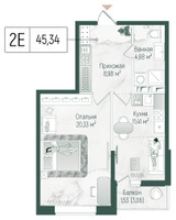 Планировка однокомнатной(квартира) площадью 47.12 квадратных метров в “ЖК Рига Хиллс”