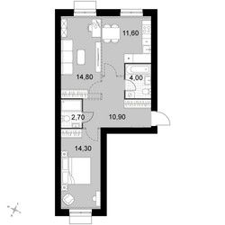 Планировка двухкомнатной(квартира) площадью 58.3 квадратных метров в ЖК “Апрелевка Клаб”
