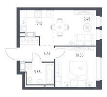 Планировка однокомнатной(квартира) площадью 34.46 квадратных метров в “ЖК Большое Путилково”