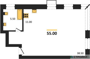 Планировка студии(квартира) площадью 55 квадратных метров в “ЖК Резиденции Архитекторов”