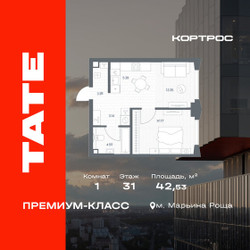 Планировка однокомнатной(квартира) площадью 42.53 квадратных метров в ЖК “ЖК TATE (Тэйт)”