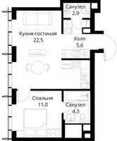 Планировка однокомнатной(квартира) площадью 45.4 квадратных метров в “ЖК Сити Бэй”