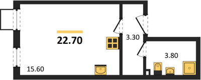 Планировка студии(квартира) площадью 22.7 квадратных метров в ЖК “ЖК Лучи-2”