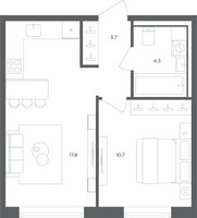 Планировка однокомнатной(квартира) площадью 36.5 квадратных метров в “ЖК Равновесие”