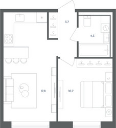 Планировка однокомнатной(квартира) площадью 36.5 квадратных метров в ЖК “ЖК Равновесие”