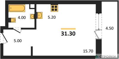 Планировка студии(квартира) площадью 31.2 квадратных метров в ЖК “ЖК Одинцовские кварталы”