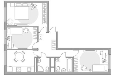 Планировка трехкомнатной(квартира) площадью 66.4 квадратных метров в ЖК “ЖК Притяжение Сити”